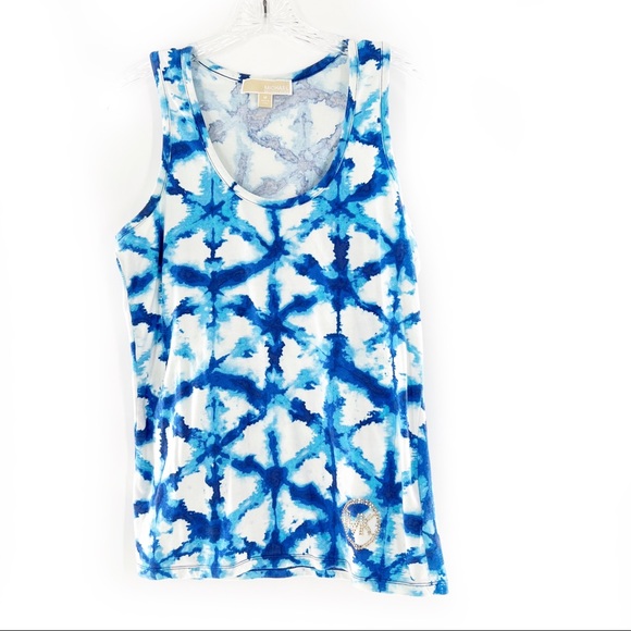 MICHAEL Michael Kors White/Blue Studded Tank Top, Tie Dye/Ink Blots, Size Medium - Picture 10 of 10